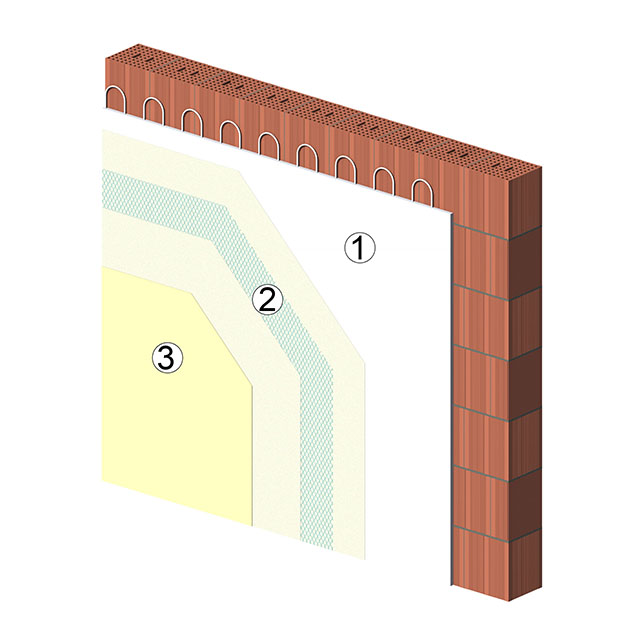 Intonaco civile a basso spessore (minore di 10 mm di spessore) con impianto radiante a parete.
